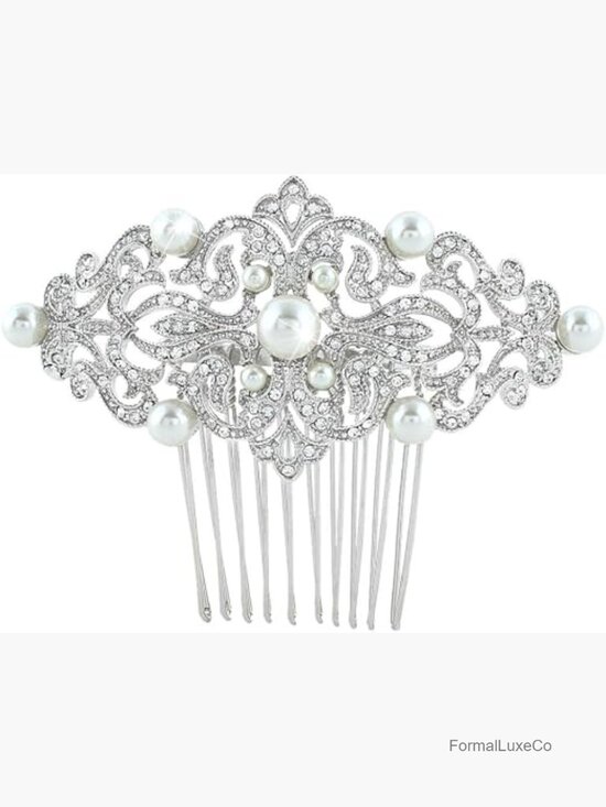 Vintage Wave Hair Comb with Simulated Pearl and Crystal Accents main image 6